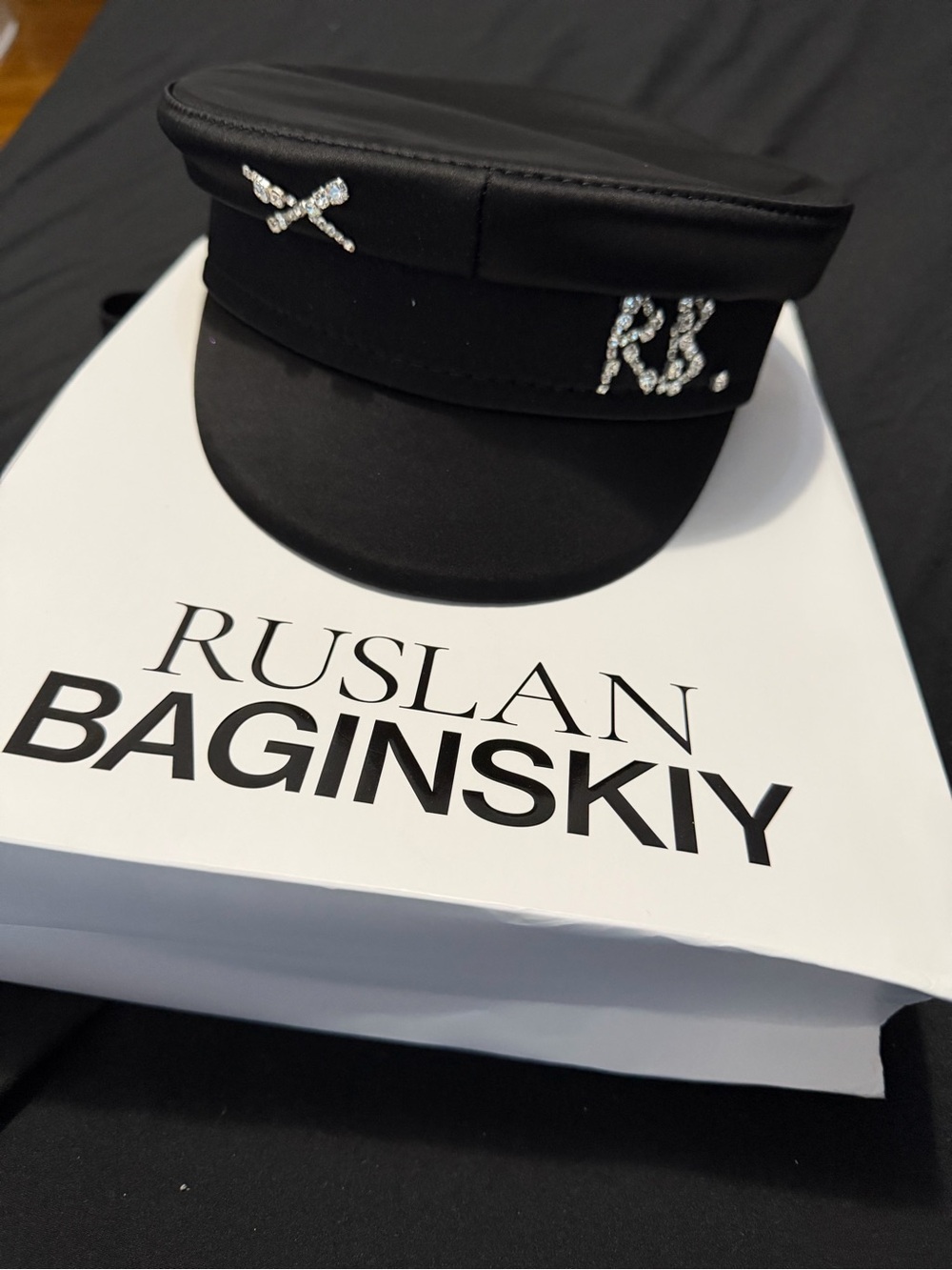 Ruslan Baginskiy Black Crystal-Embellished Baker Boy Cap
